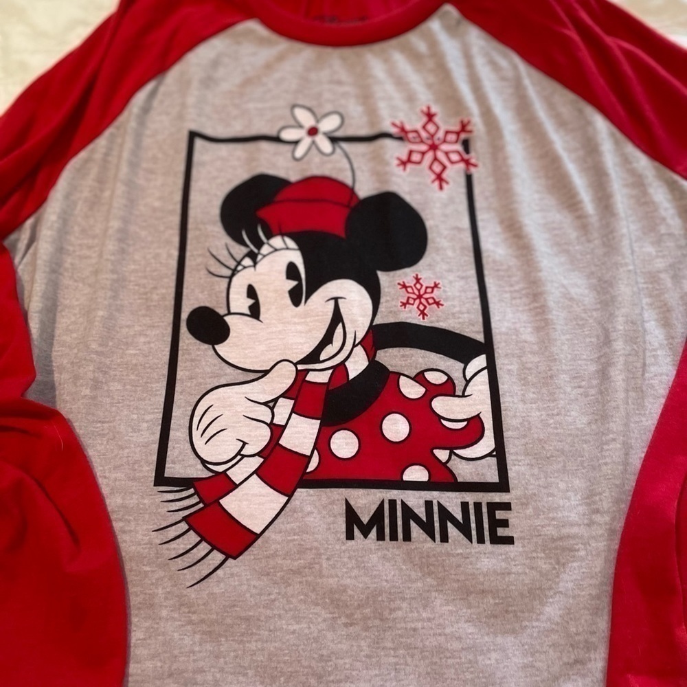 Disney Minnie Mouse Long Sleeve baseball style  Shirt Red/gray Size XLarge - Picture 2 of 4